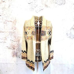 Debut Aztec print cardigan open front - beige Women's Size S/M